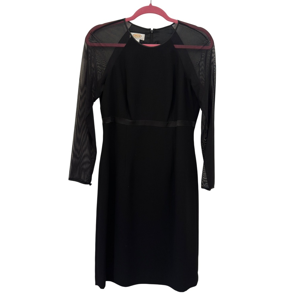 Talbots Petites Vintage Black Mesh Sheer Sleeve Sheath Dress Satin Trim 6P